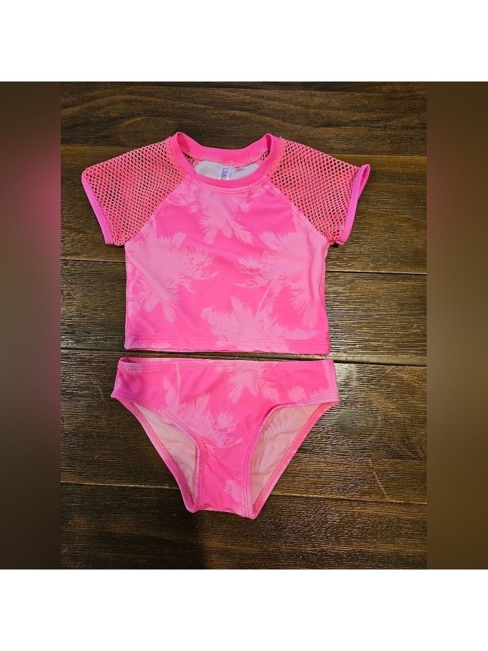 LIMITED TOO GIRL'S PINK PALM TREES 2 PIECE UPF 50+ UV PROTECTION SWIMSUIT SIZE 4
